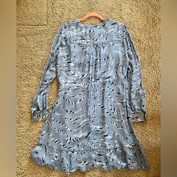Parker Silk Blend Faux Wrap Blue Zebra Print Dress - Picture 8 of 11